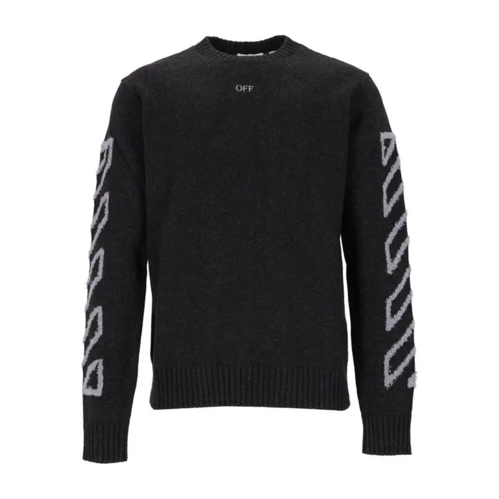 Off-White Men The Diagonal Arrow Fuzzy Crew Neck Sweater